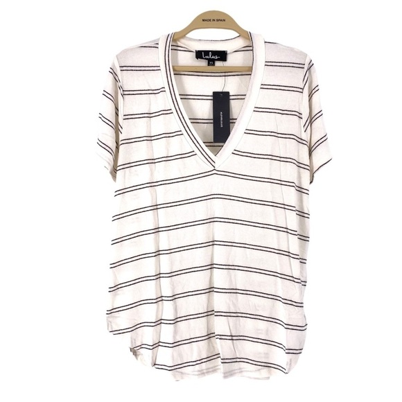 Lulus Women's Striped V Neck Short Sleeve Tee - XS - Picture 2 of 6
